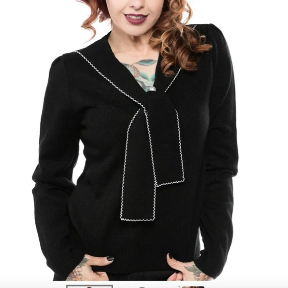 Hell Bunny Connie Sweater Knit Top Blouse Long Sleeve Pullover Black Pearl Small - Picture 1 of 9